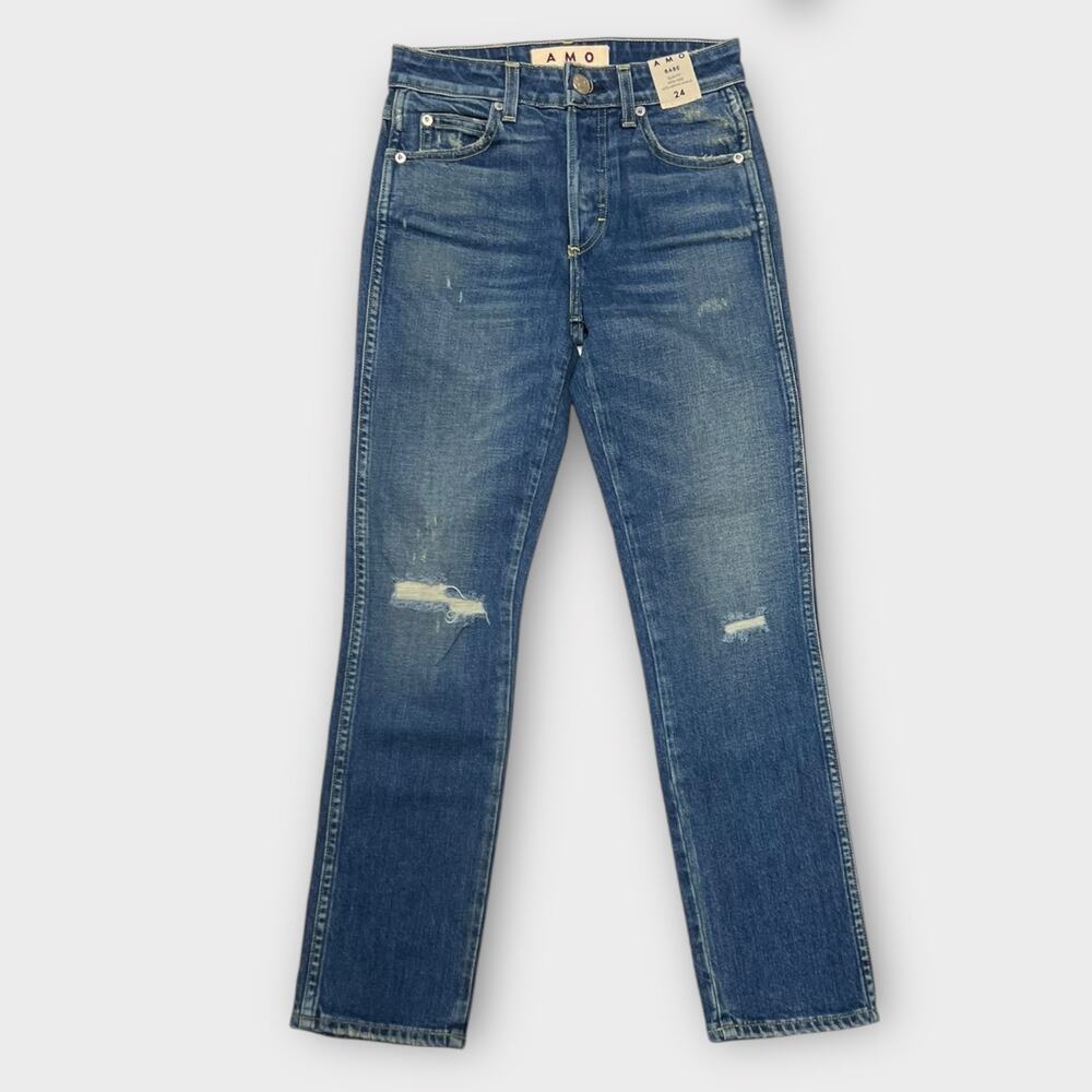 AMO Babe Slim Fit High Rise Jeans in Thrifted Destroy Size 24 NWT